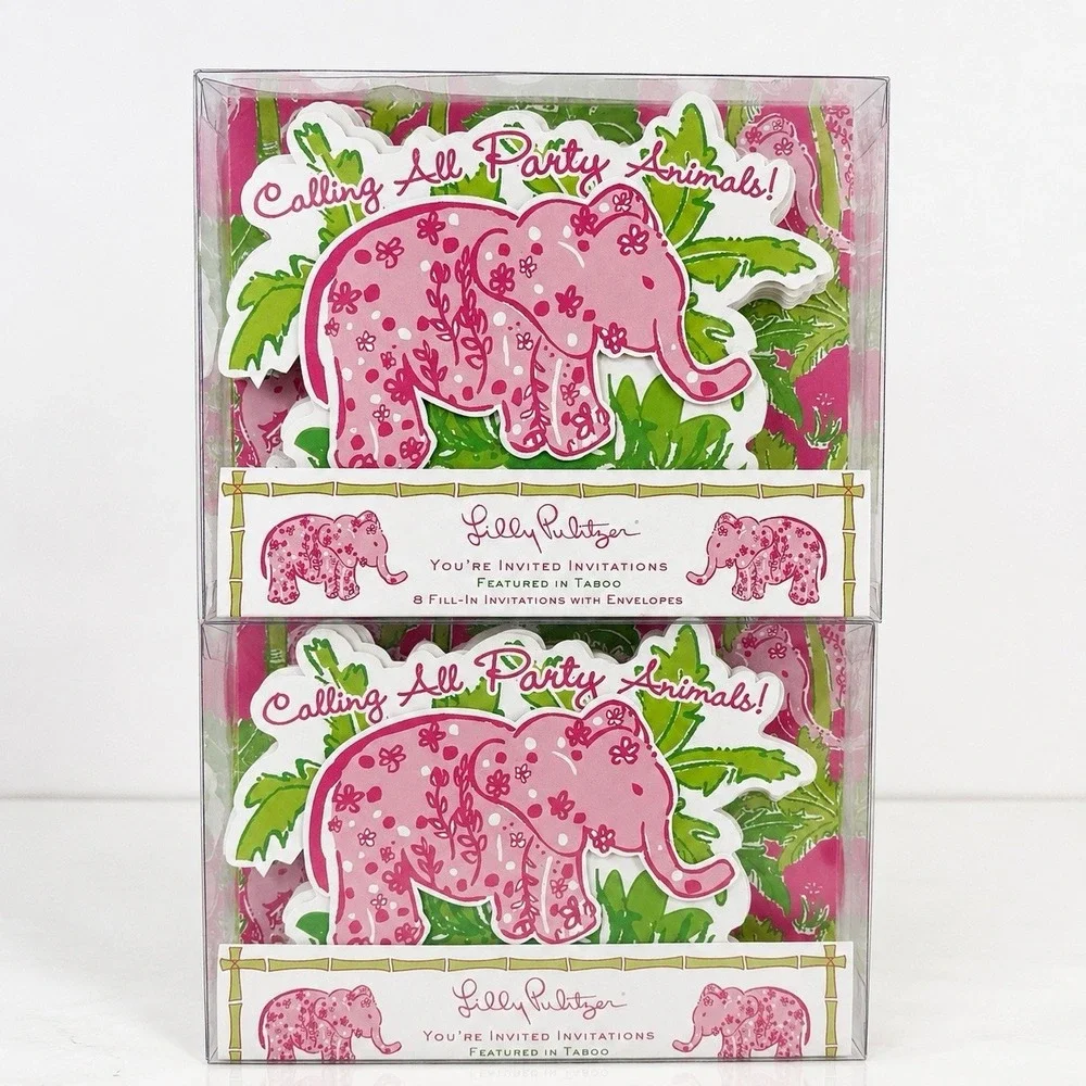 Vintage Lilly Pulitzer TABOO Pink Elephant Invitations Party Animals Rare (13)